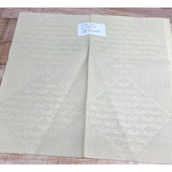 Handwoven 11x12 Cream Geometric Textile 18 Count Cross Stitch Fabric - Picture 1 of 2